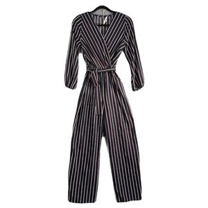 Papaya Striped Wrap Jumpsuit Navy Red White Wide Leg Long‎ Sleeve Size S